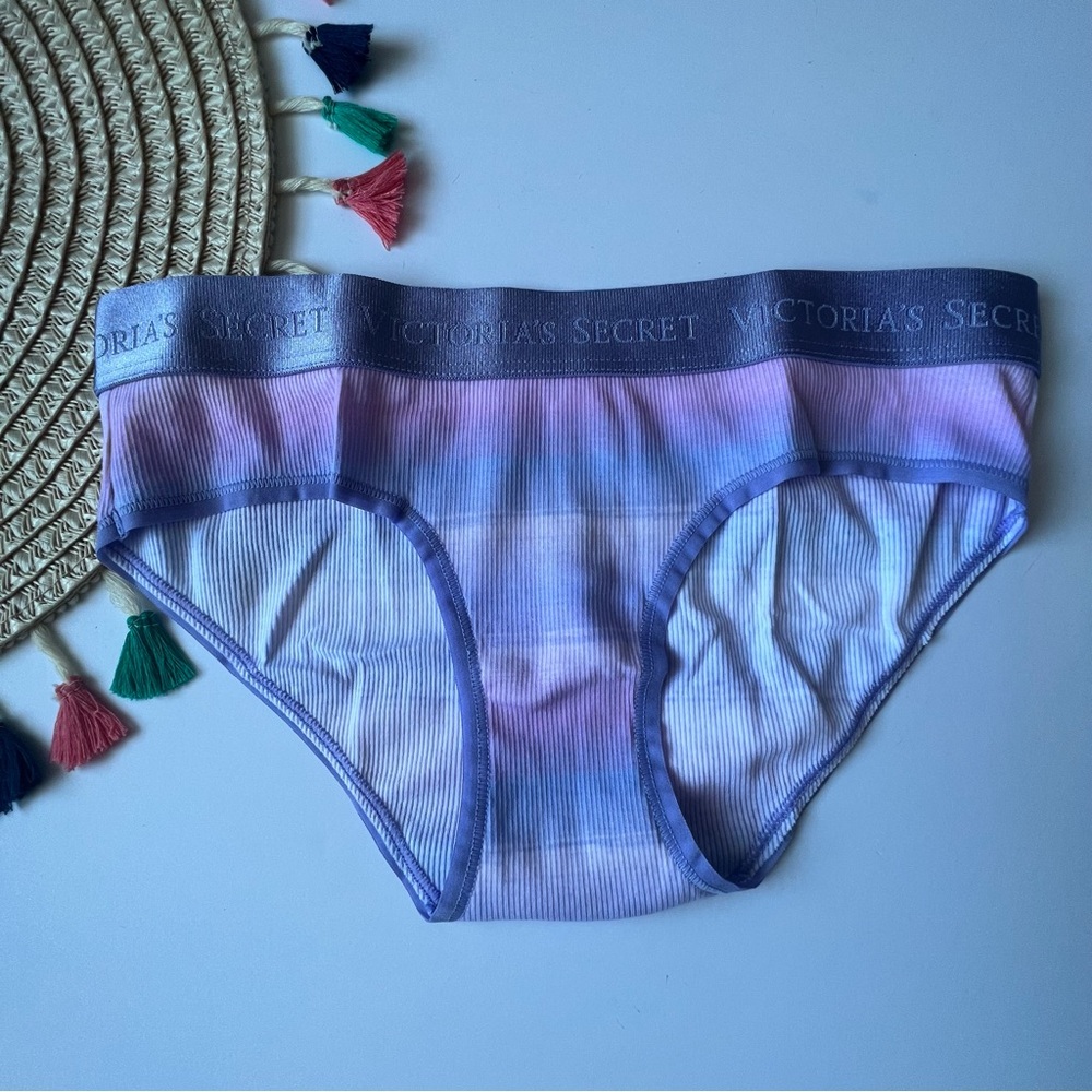 Victoria's Secret Logo Cotton Hiphugger Panty Pink Ombre Stripe NEW